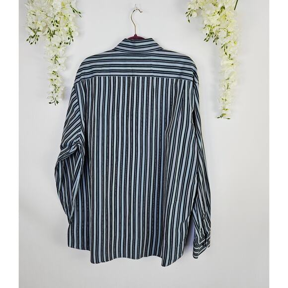 Alan Flusser XL Striped Dress Shirt Button UP Blue Green Cotton Men Professional - Picture 5 of 10